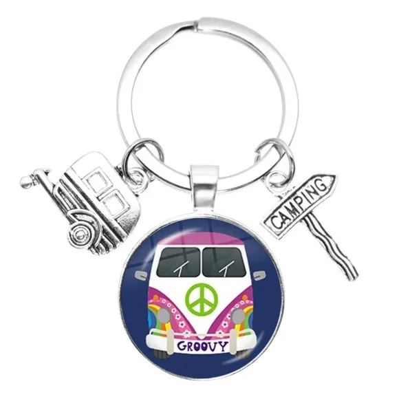 Keychain Retro Van Peace Sign Groovy Magenta - Picture 1 of 7